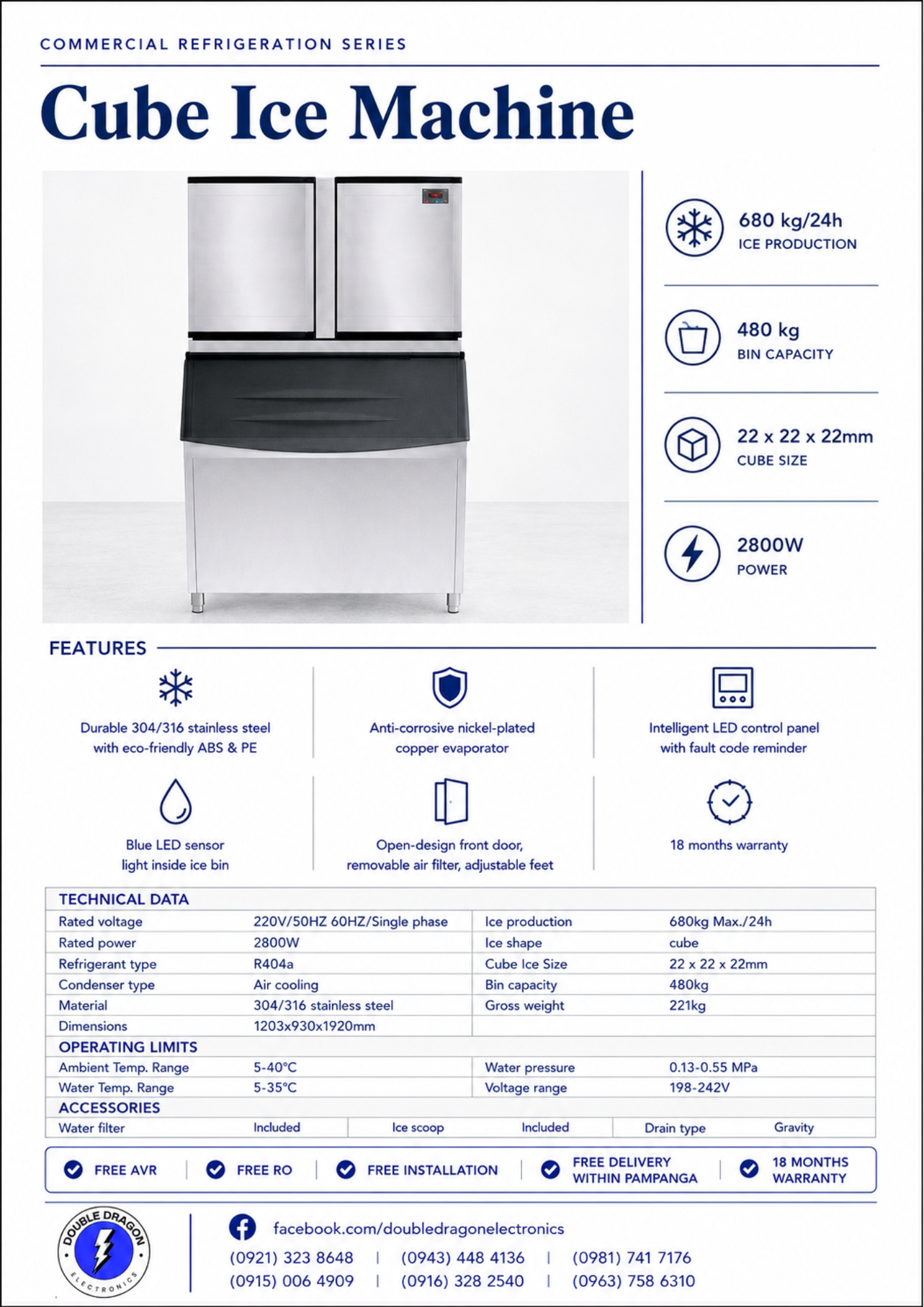 Commercial Cube Ice Machine 680kg