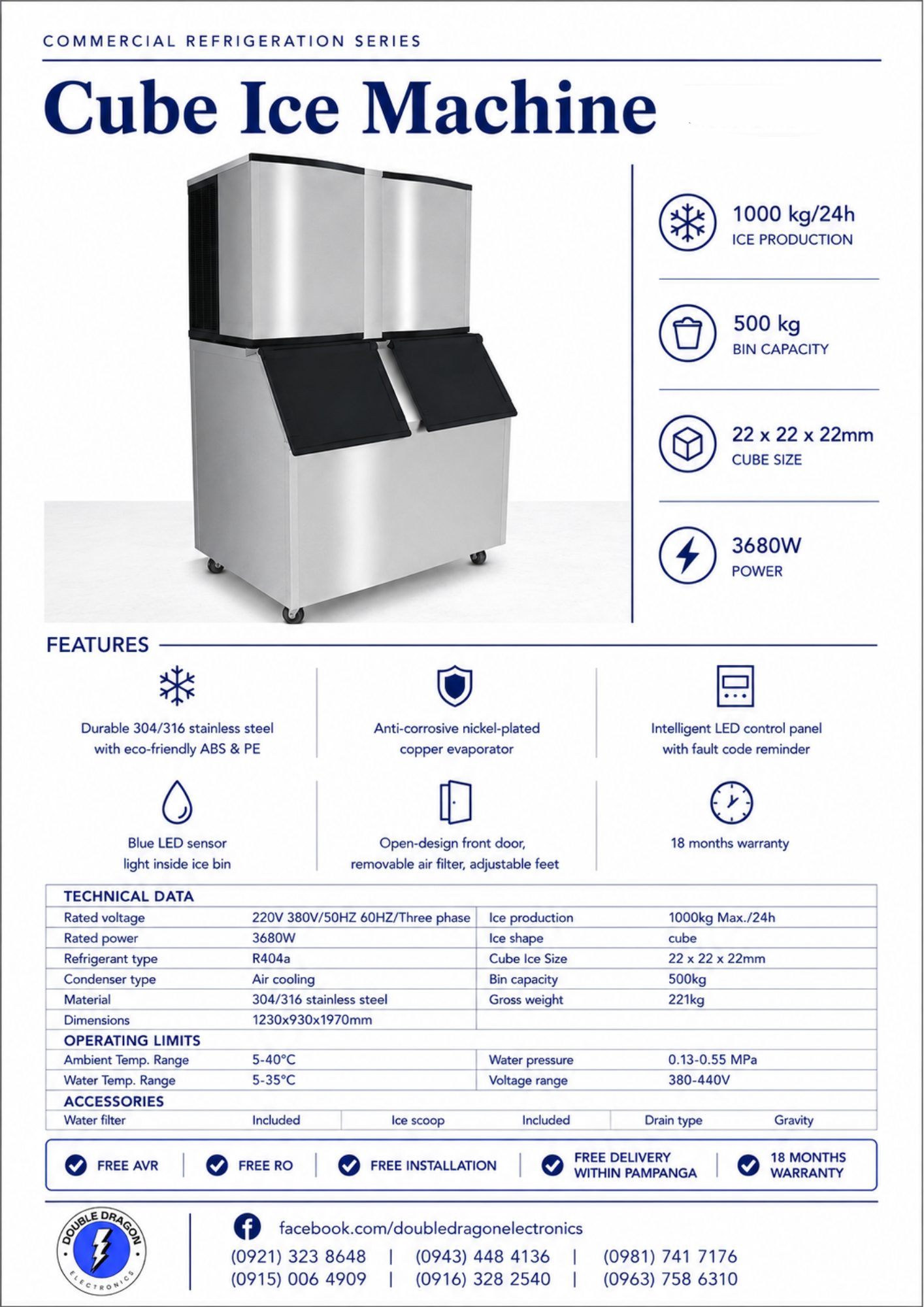 Commercial Cube Ice Machine 1000