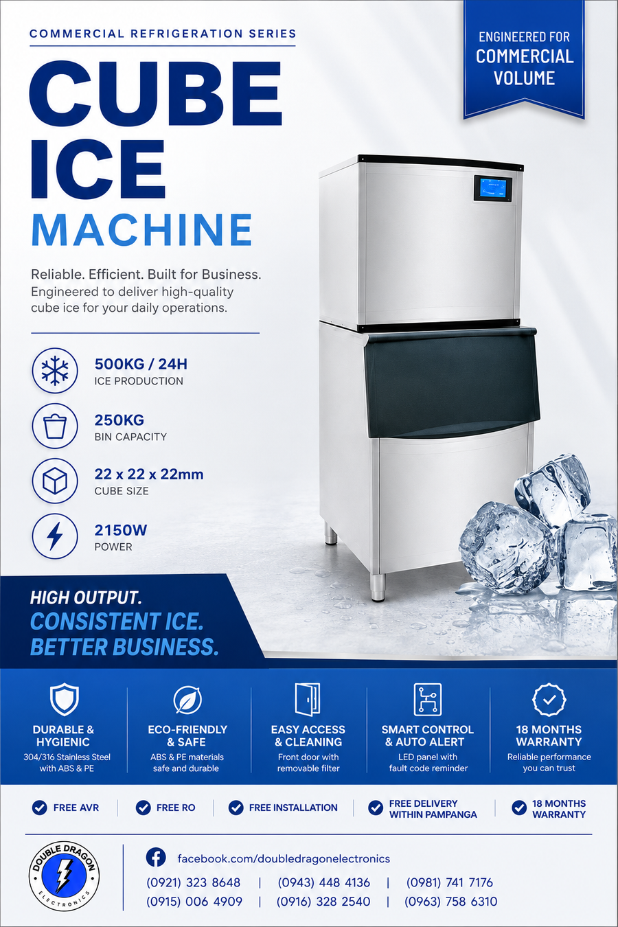 Commercial Cube Ice Machine 500kg