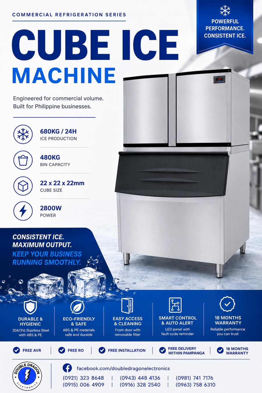Commercial Cube Ice Machine 680kg